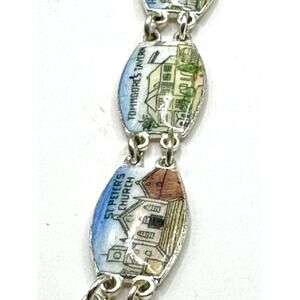 Bermuda Island Themed Painted Enamel Tourist Vintage Silver Tone Bracelet